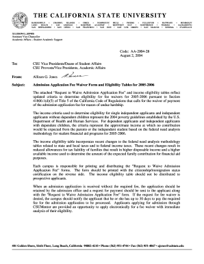 California State University Admission Application Fee Waiver Form