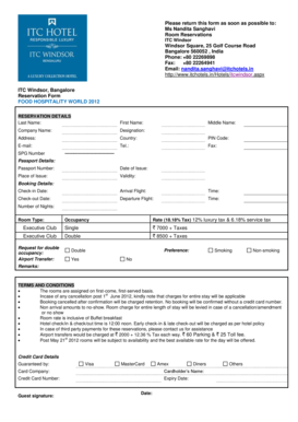 ITC Windsor Room Reservation Form