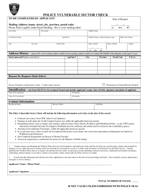 Police Vulnerable Sector Check Form