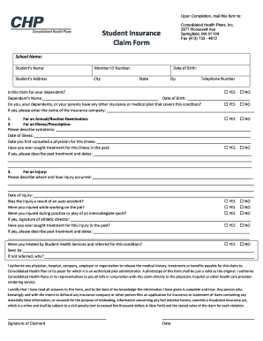 Student Health Insurance Claim Form
