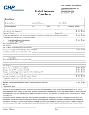 Student Health Insurance Claim Form