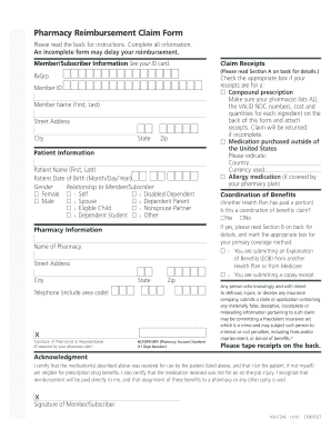 Pharmacy Reimbursement Claim Form