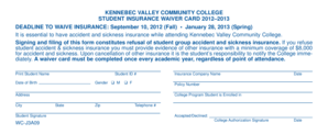 Kennebec Valley Community College Student Insurance Waiver Card