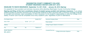 Washington County Community College Student Insurance Waiver Card