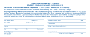 York County Community College Student Insurance Waiver Card