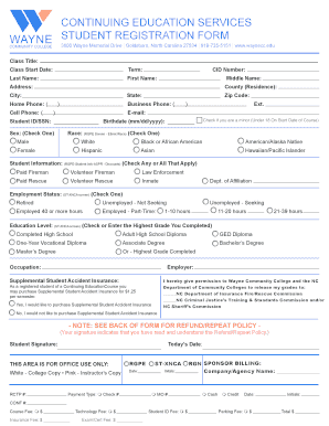 Student Registration Form for Continuing Education