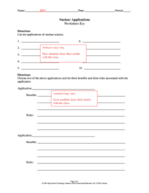 Nuclear Applications Worksheet