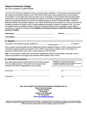 2014-2015 Verification of SNAP Benefits Form