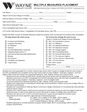 Multiple Measures Placement Form