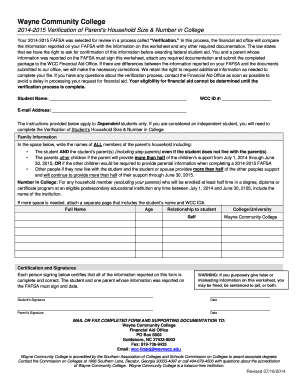 2014-2015 Verification of Parent’s Household Size