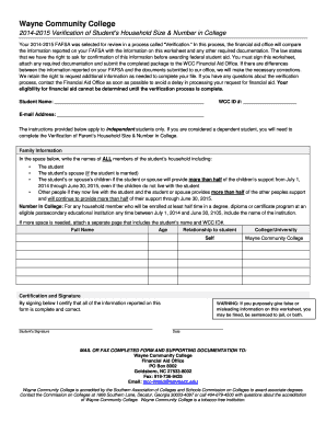2014-2015 Verification of Student’s Household Size & Number in College