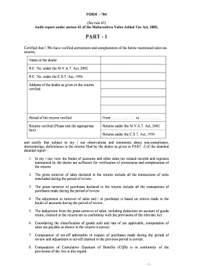 Maharashtra VAT Audit Report Form 704