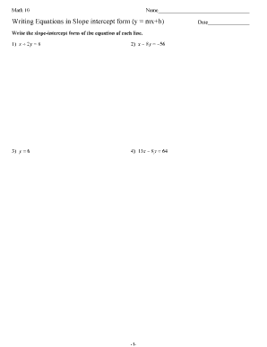 Math 10 Slope Intercept Form Worksheet