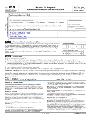 IRS Form W-9 Request for Taxpayer Identification Number and Certification