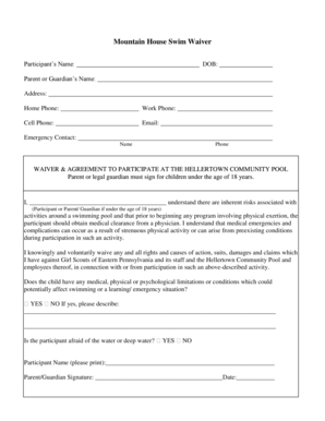 Mountain House Swim Waiver