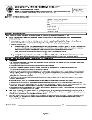 Unemployment Deferment Request Form