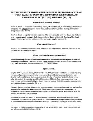 Florida UCCJEA Custody Affidavit