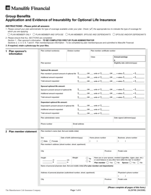 Group Benefits Application for Optional Life Insurance