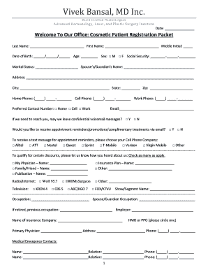 Cosmetic Patient Registration Packet