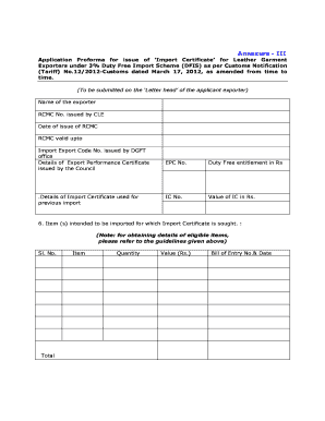 Import Certificate Application for Leather Garment Exporters