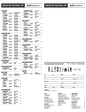 Kensington Publishing New Release Order Form