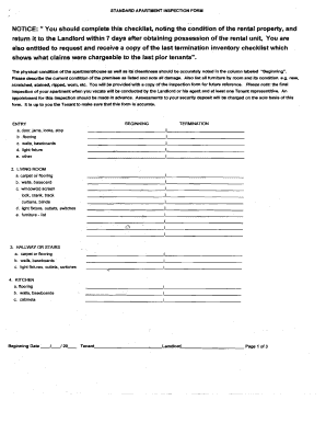 Standard Apartment Inspection Form