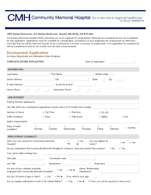 Community Memorial Hospital Employment Application