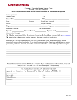 Pharmacy Exception Review Process Form