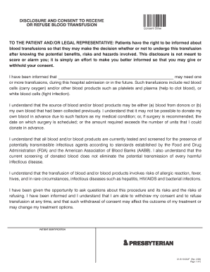 Disclosure and Consent to Receive or Refuse Blood Transfusion