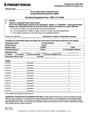 Durable Medical Equipment Prior Authorization Request Form