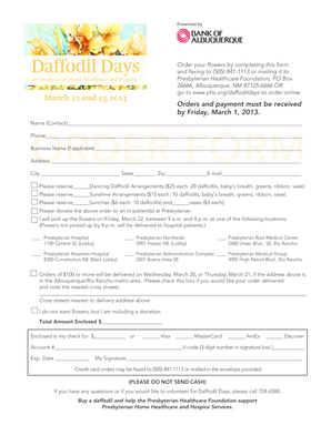 Daffodil Days Flower Order Form