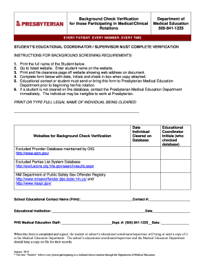 Background Check Verification Form for Medical Education Rotations
