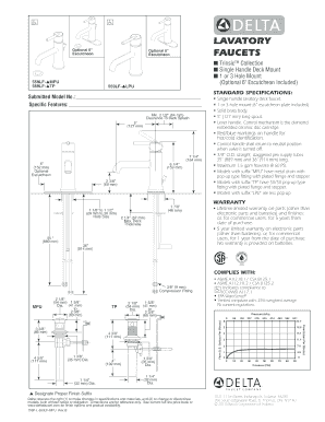 Lavatory Faucet Specification Form