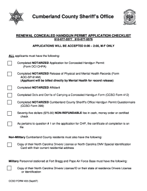 North Carolina Concealed Handgun Permit Application