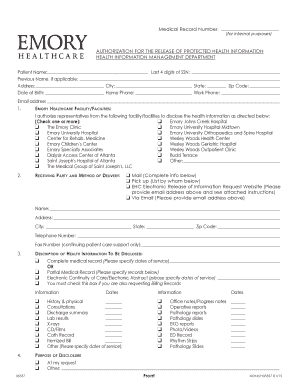 Emory Healthcare Authorization for Release of Protected Health Information