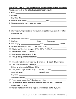 Personal Injury Questionnaire