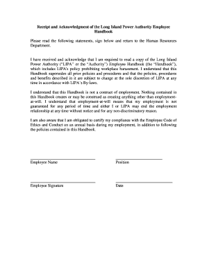 Long Island Power Authority Employee Handbook Acknowledgment