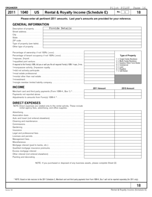 US Rental & Royalty Income Form (Schedule E)