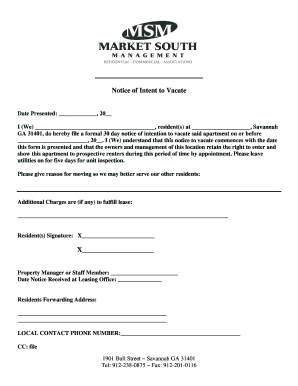 Notice of Intent to Vacate