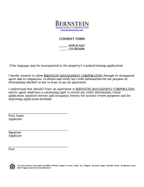 Bernstein Management Corporation Lease Application and Consent Form