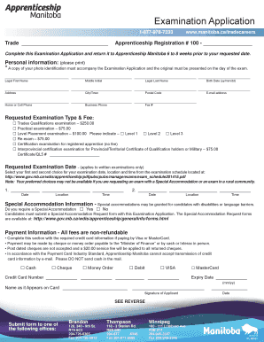 Manitoba Trade Apprenticeship Examination Application