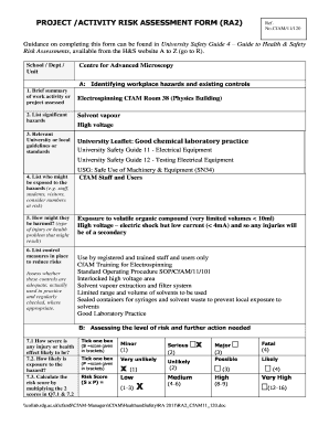 Risk assessment template pdf - PROJECT /ACTIVITY RISK ASSESSMENT FORM (RA2) Ref.... - reading ac