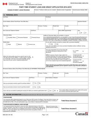 Canada Part-Time Student Loan and Grant Application