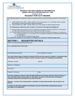 Request for CCTV Images Under Data Protection Act 1998