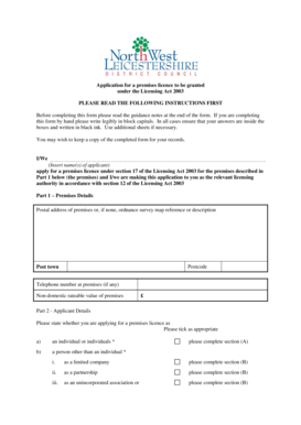 Premises Licence Application