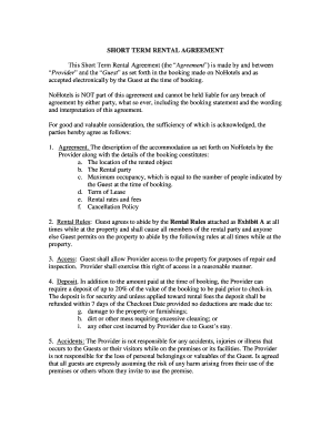 Short Term Rental Agreement