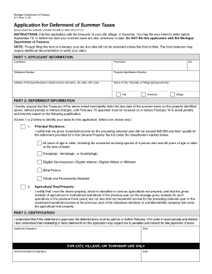 Michigan Summer Tax Deferment Application