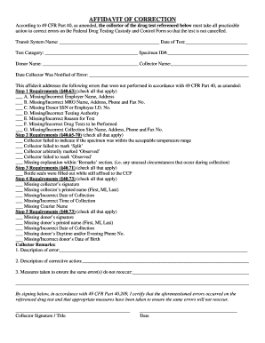 Affidavit of Correction for Drug Test Form