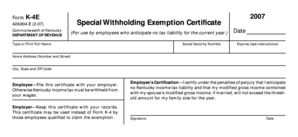 Kentucky Special Withholding Exemption Certificate