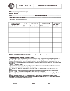 PCAQ 170 Horse Health Declaration Form